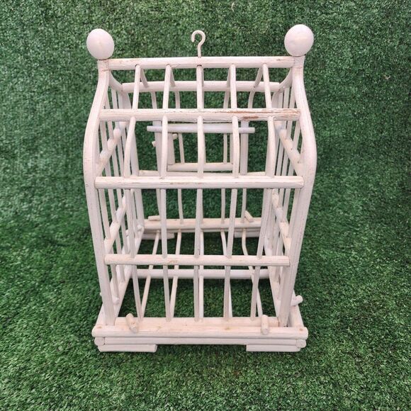 Vintage Handmade Decorative Hanging Wooden Bird Cage 12" x 8.25" - Picture 4 of 6